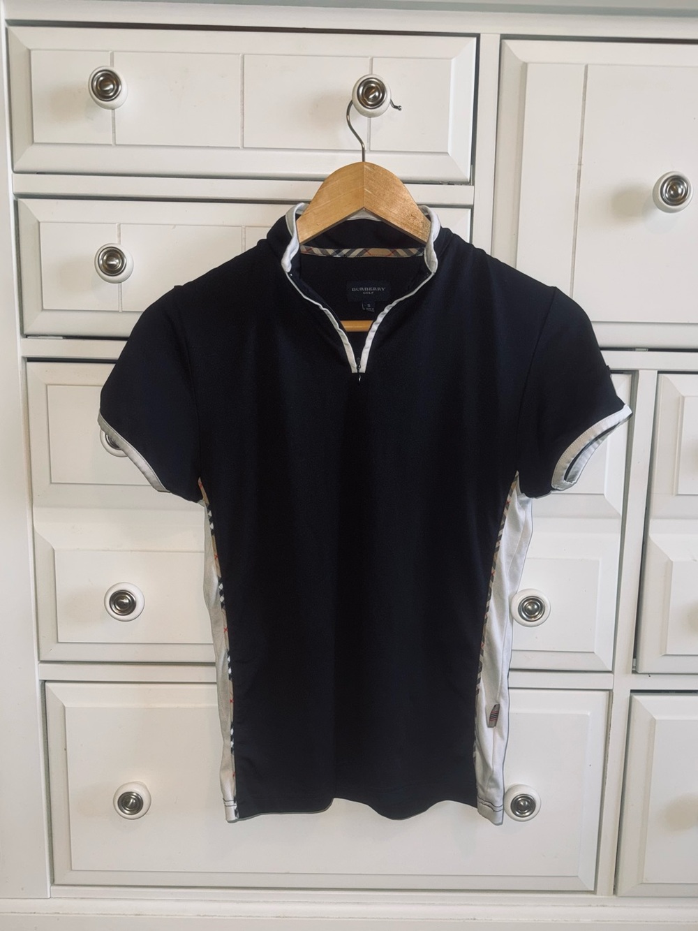 Burberry Golf Black Quarter-Zip with Nova Check Trim